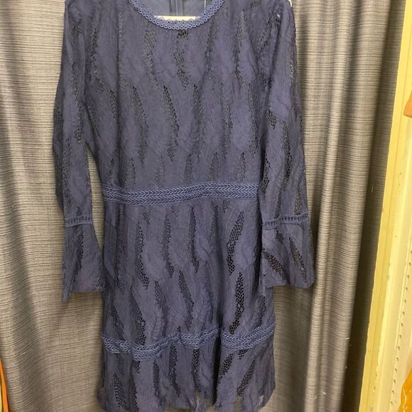 Boohoo ladies 12 navy blue lace dress - Picture 1 of 5